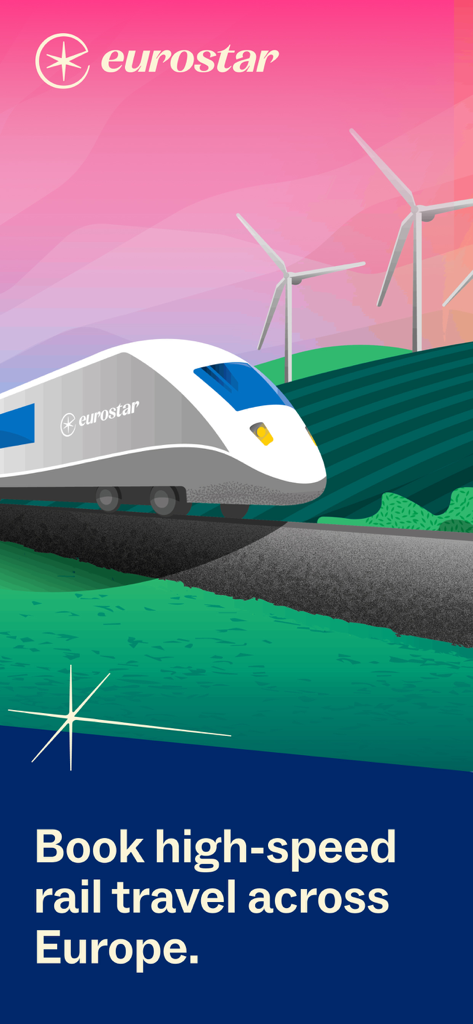 Eurostar: Train travel & Hotel - Eurostar high speed rail travel across Europe app illustration