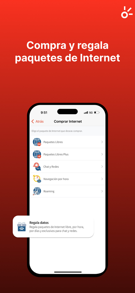 Mi Claro -República Dominicana - Mi Claro app interface for buying and gifting internet data packages in the Dominican Republic
