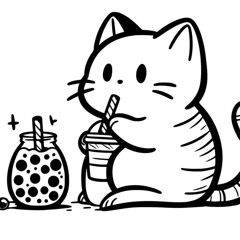 a cat drinking boba