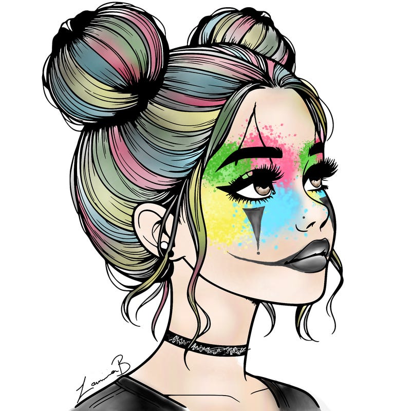 realistic girl with buns on the top of her head