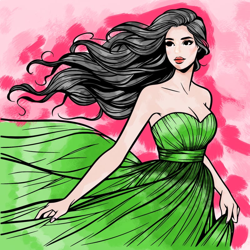 realistic woman in dress flowing the the wind