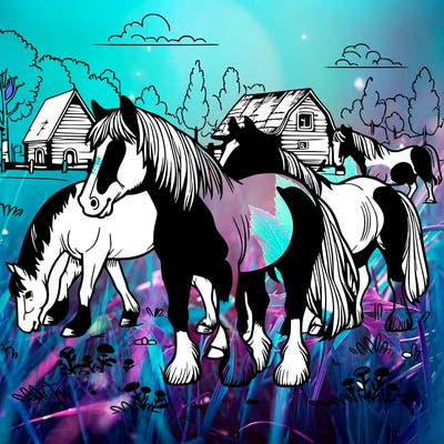 real horses in the pasture