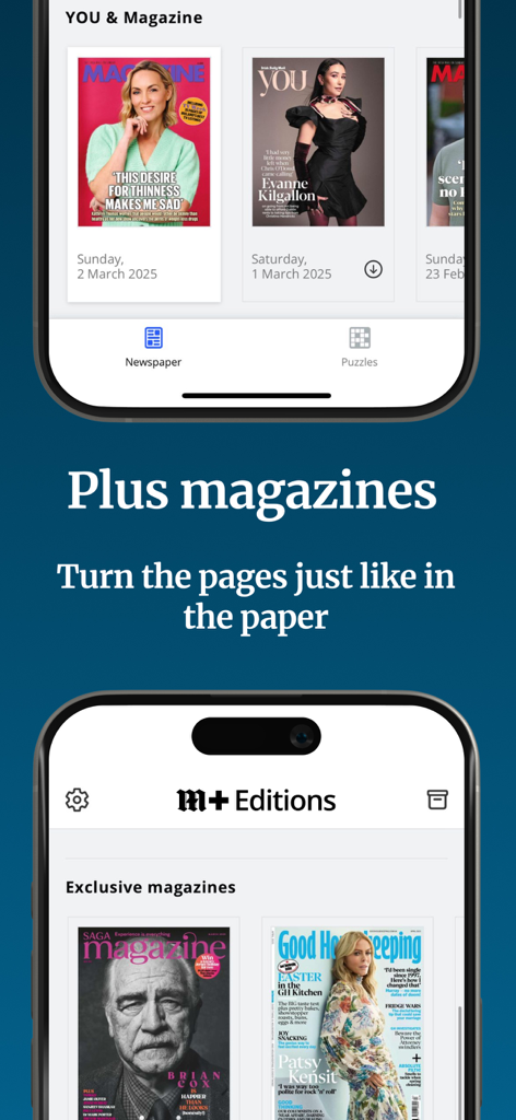 A display of digital magazine covers in the DailyMail Plus Editions app