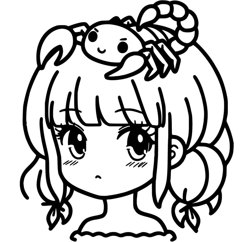 a girl with a scorpion on her head
