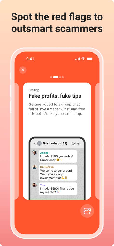 Trend Micro ScamCheck app showing red flags of a fake investment group chat scam