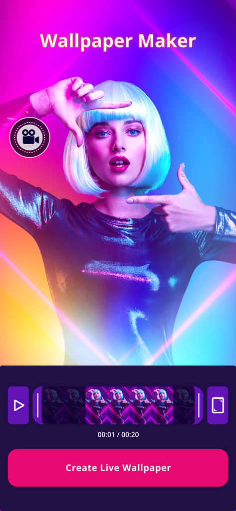 Cool Live Wallpapers Maker 4k - Interfaz de la función de creación de fondos de pantalla animados que muestra un video siendo editado como fondo