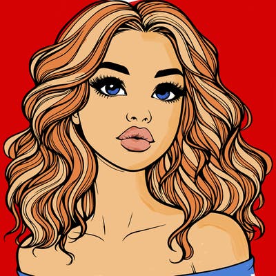 realistic girl with wavy hair and lips