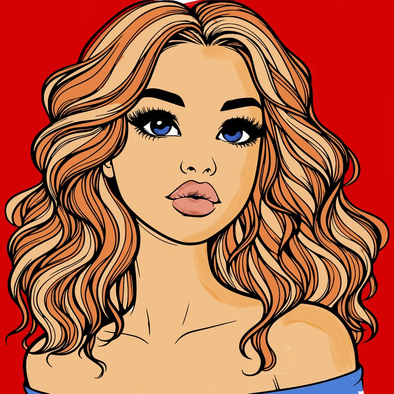 realistic girl with wavy hair and lips