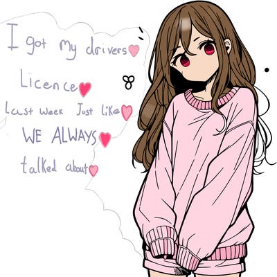 manga teen girl  in a sweater and baggy pants