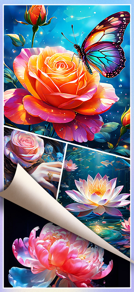 Color Up: Color By Number - Vibrant illustrations of flowers and a butterfly from the Color Up coloring app