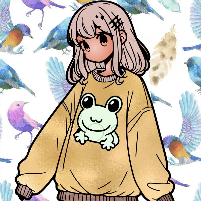 girl wearing frogging sweatshirt