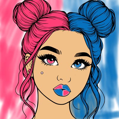 realistic girl with two buns on her hair and lips