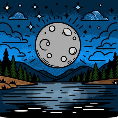 moonlight shining on a lake