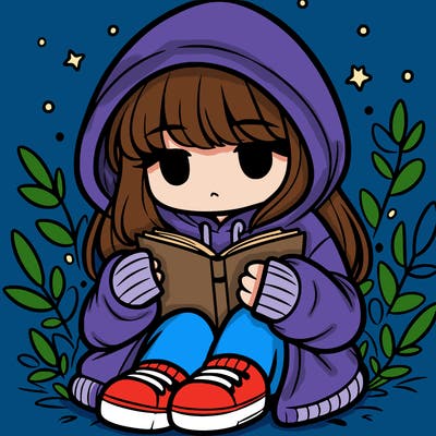 girl in oversized hoodie reading a book