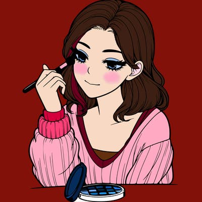 realistic girl doing with makeup