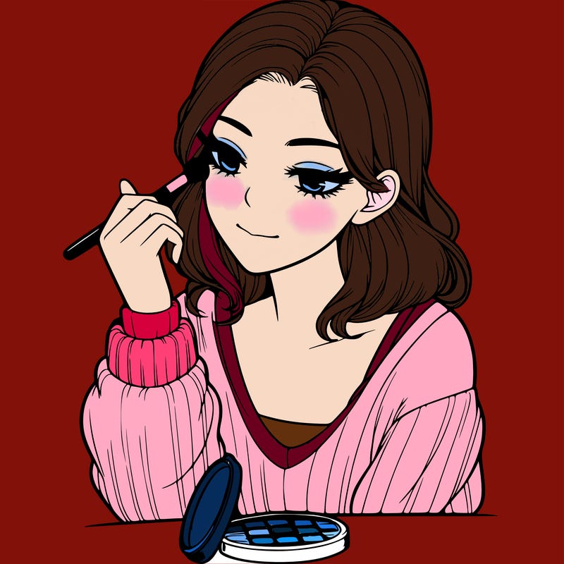 realistic girl doing with makeup