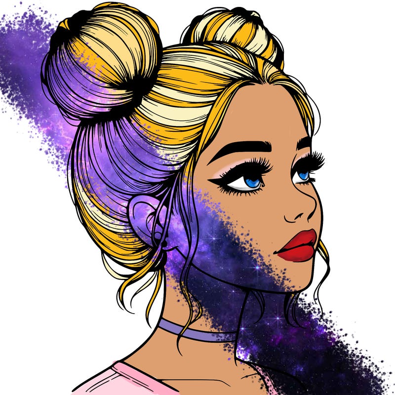 realistic girl with buns on the top of her head