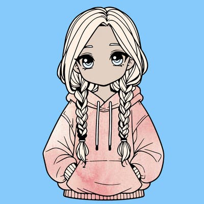 a realistic girl with a oversized hoodie and she has braids