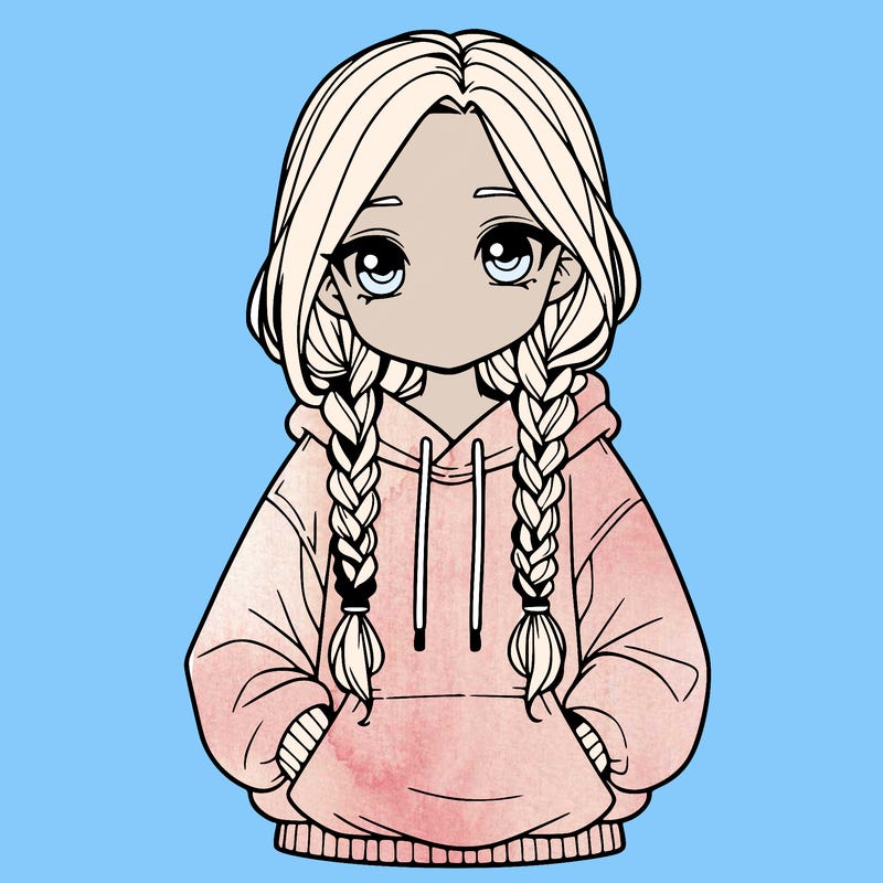 a realistic girl with a oversized hoodie and she has braids