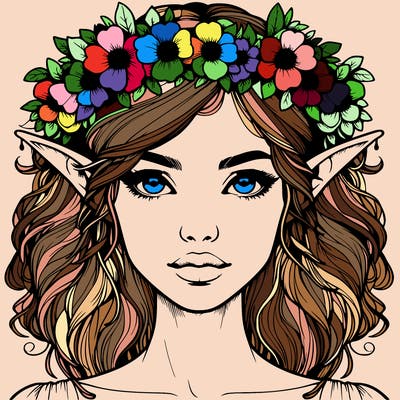 realistic female elf with flower crown