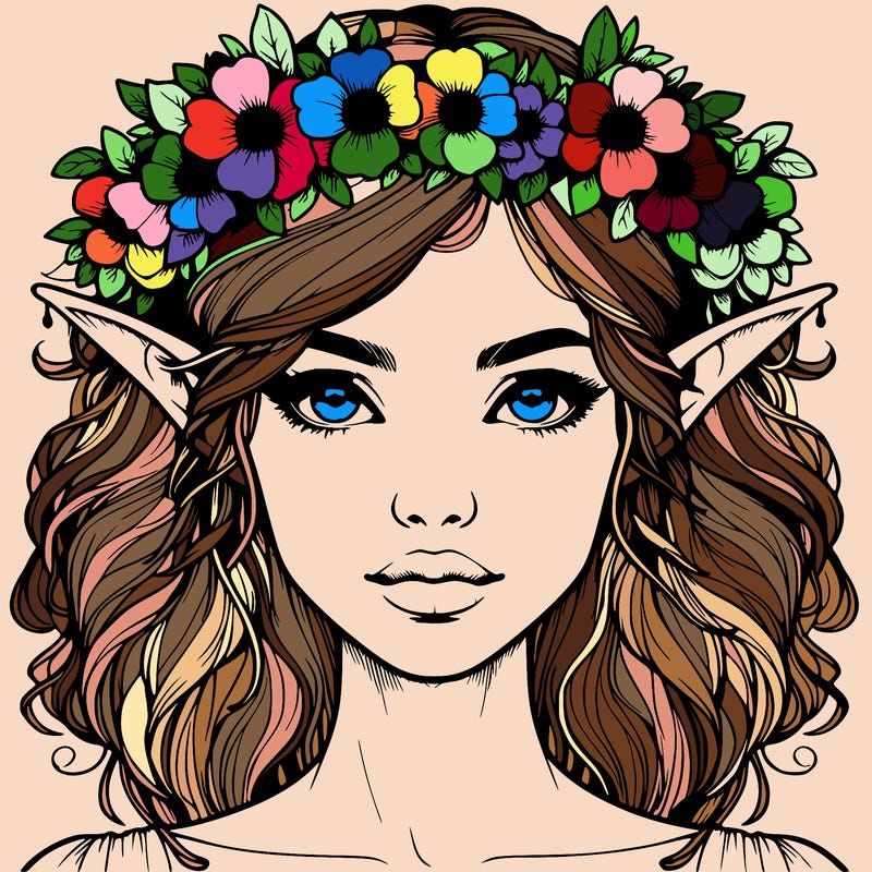 realistic female elf with flower crown