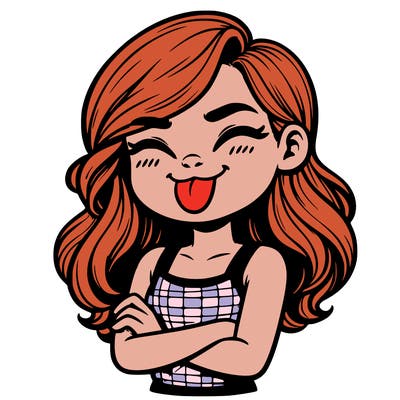 realistic girl crossing her arms and wearing a tank top with her tongue held out she has long hair