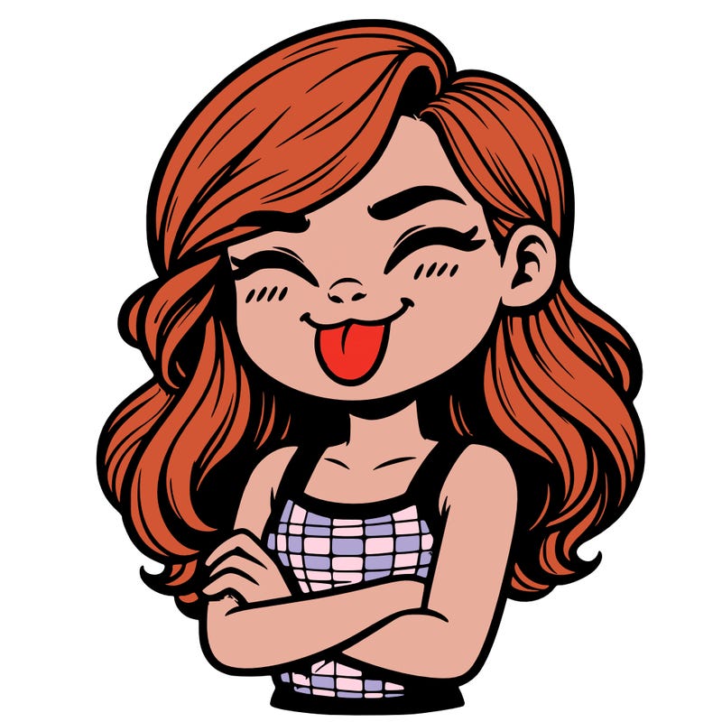 realistic girl crossing her arms and wearing a tank top with her tongue held out she has long hair