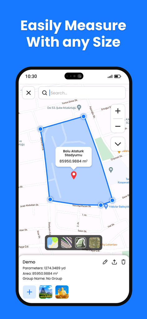AreaMate - AreaMate app interface showing a land area measurement calculated on a map