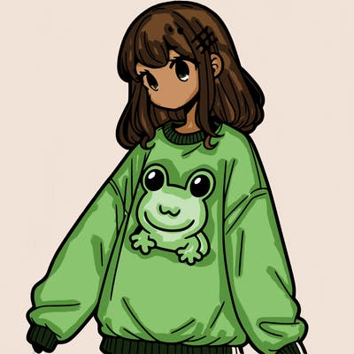 girl wearing frogging sweatshirt