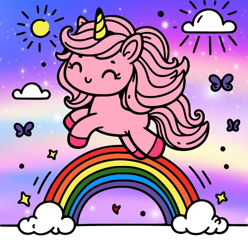pink fluffy unicorns dancing on rainbows