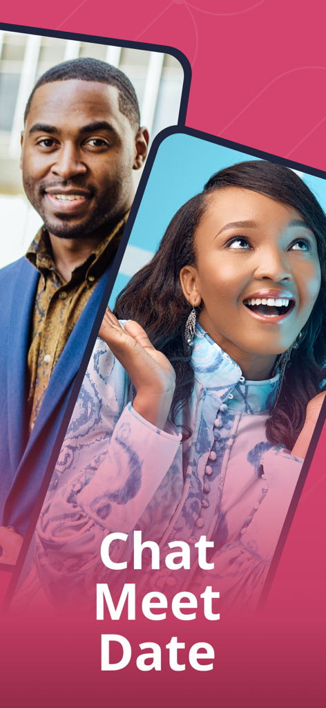 SoulSingles - Black Dating - A smiling man and woman on the SoulSingles app with the text Chat Meet Date