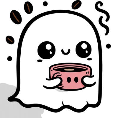 a cute ghost drinking a coffee
