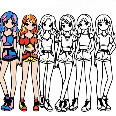 a group of girls wearing crop tops and shorts
