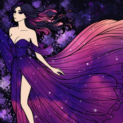 realistic woman in dress flowing the the wind