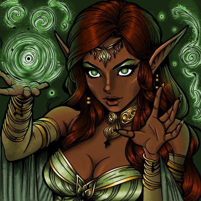 realistic scary beautiful elf sorceress casting spell