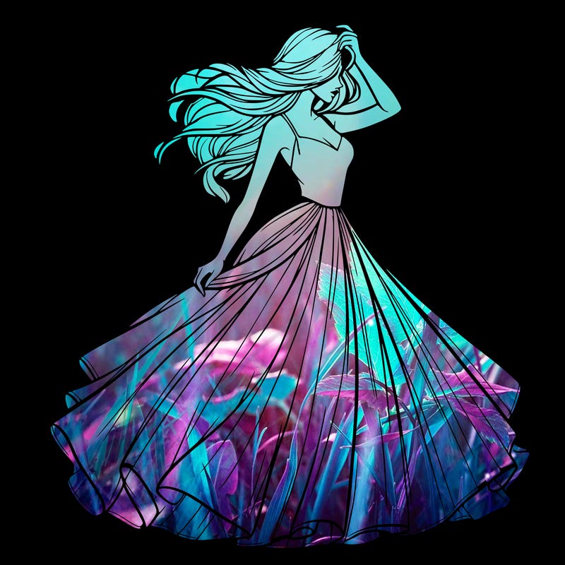 realistic woman with dress flowing in the wind