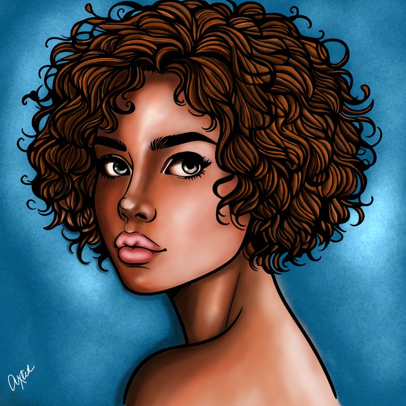 realistic woman with really short curly hair