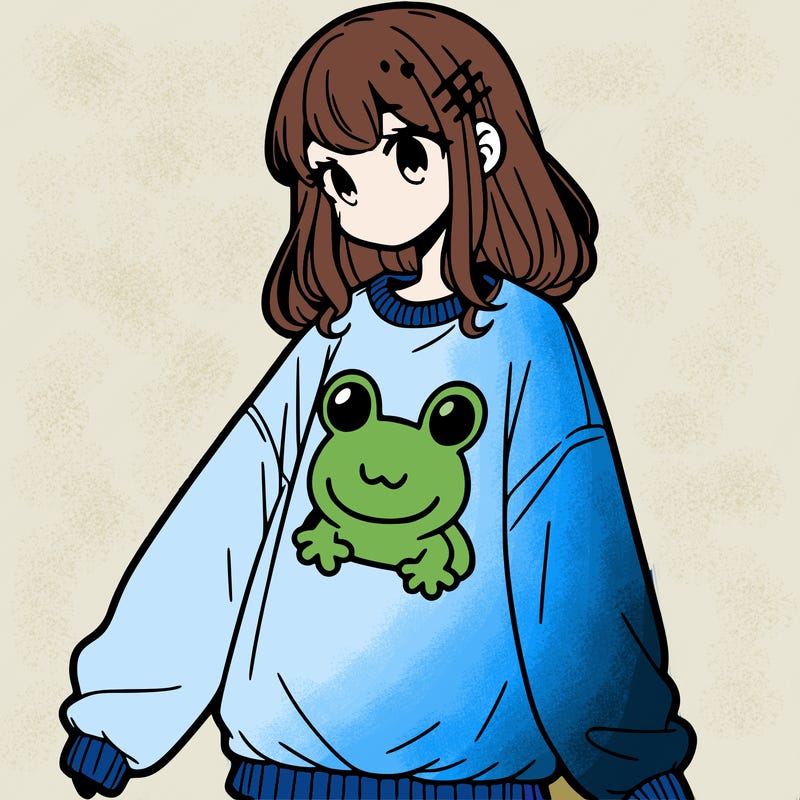 girl wearing frogging sweatshirt