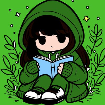 girl in oversized hoodie reading a book