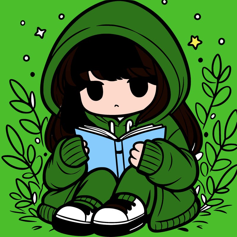 girl in oversized hoodie reading a book