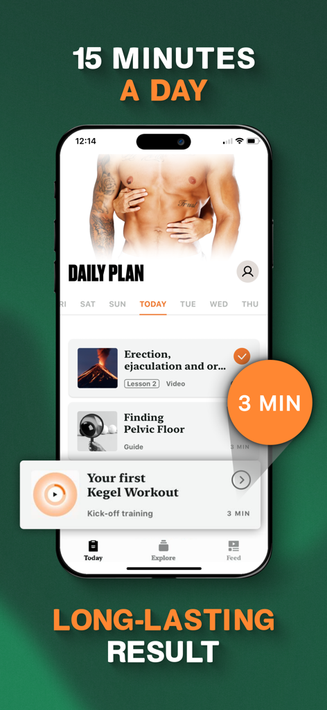 The Coach: Mens Health & Kegel - Interfaz del plan diario de la aplicación The Coach para la salud masculina y ejercicios de Kegel.