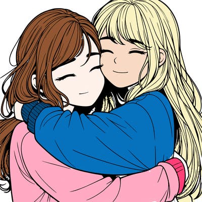 realistic two girls hugging