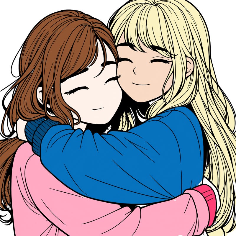 realistic two girls hugging