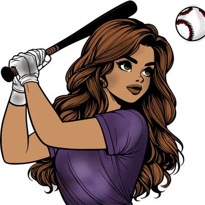 beautiful realistic girl hitting a softball with a bat