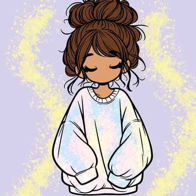 girl with baggy sweatshirt and messy bun