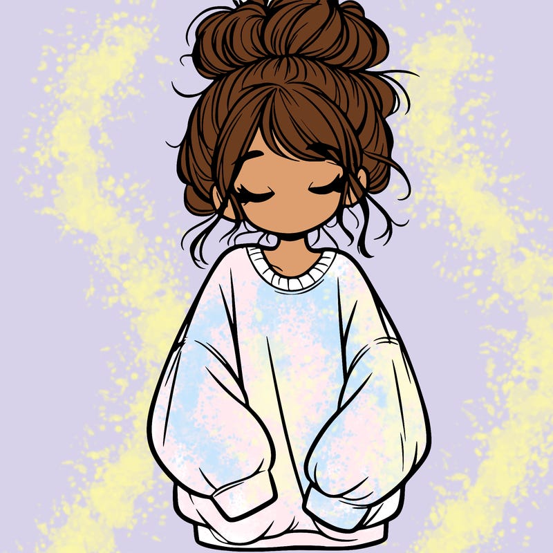 girl with baggy sweatshirt and messy bun