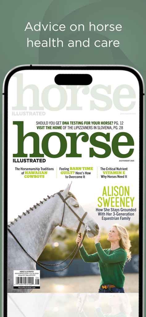 Horse Illustrated Magazine - Horse Illustrated Magazine app screen showing the cover of a digital issue with advice on horse health and care