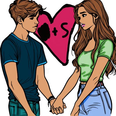 realistic teen couple holding hands