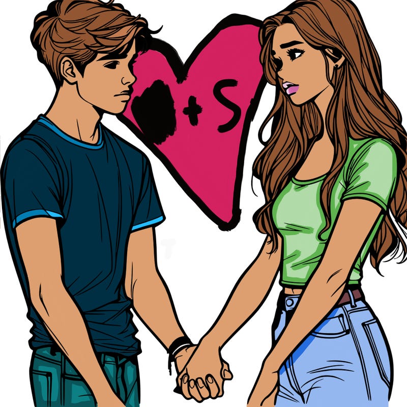 realistic teen couple holding hands