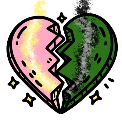 split in half heart
